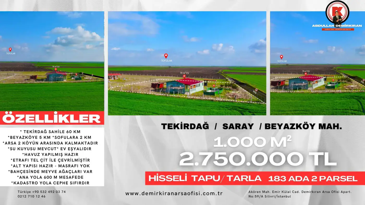 Beyazköy Bölgesinde 1.000 m² Satılık Hisseli Tarla