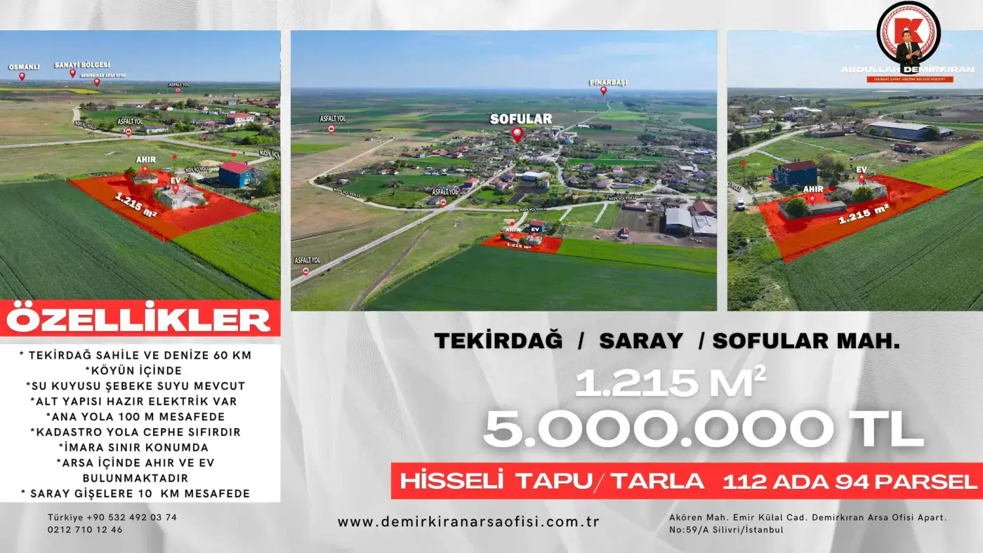 Sofular Bölgesinde 1.215 m² Satılık Hisseli Tarla