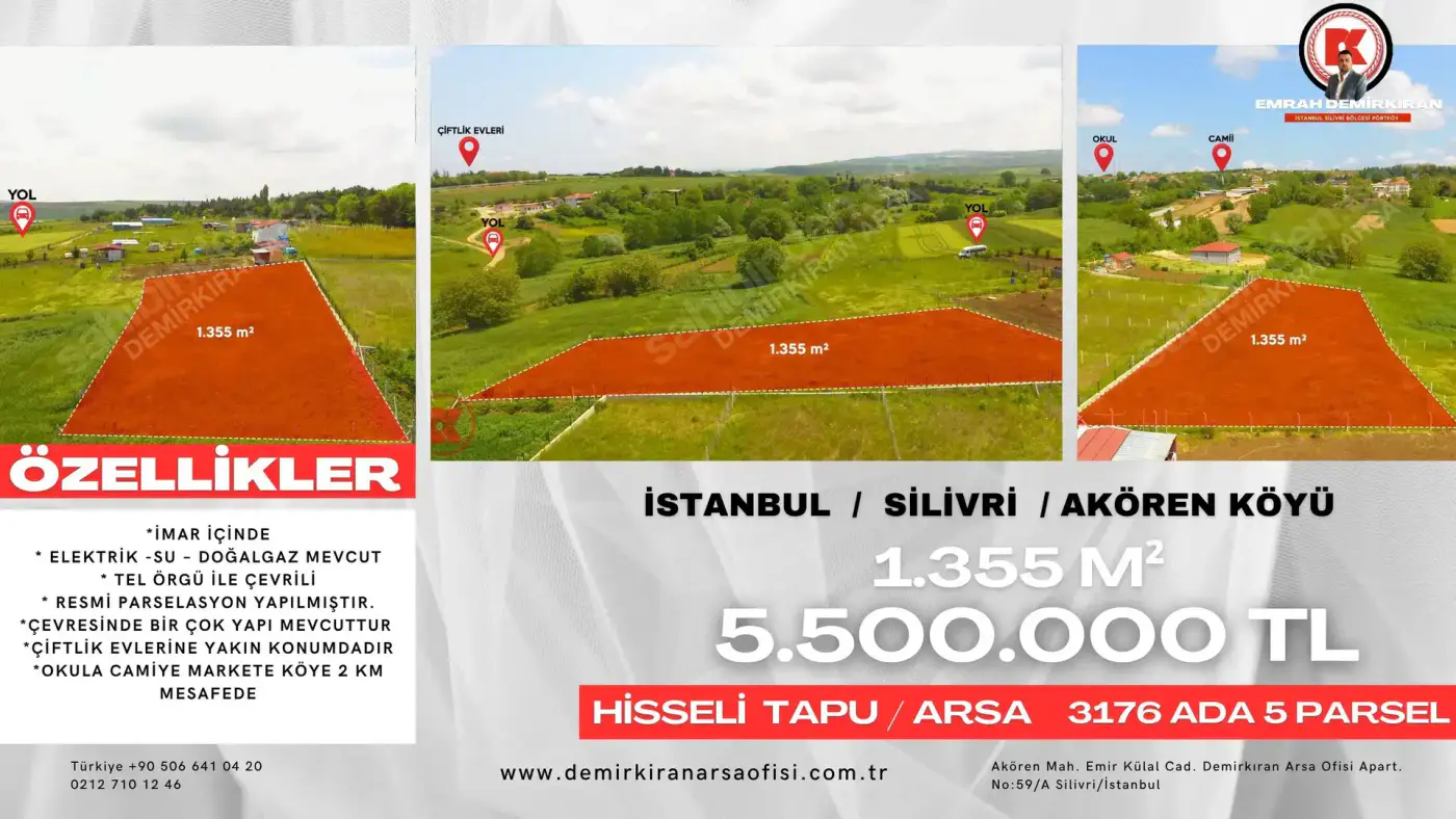 Akören Bölgesinde 1.355 m² Satılık Hisseli Arsa