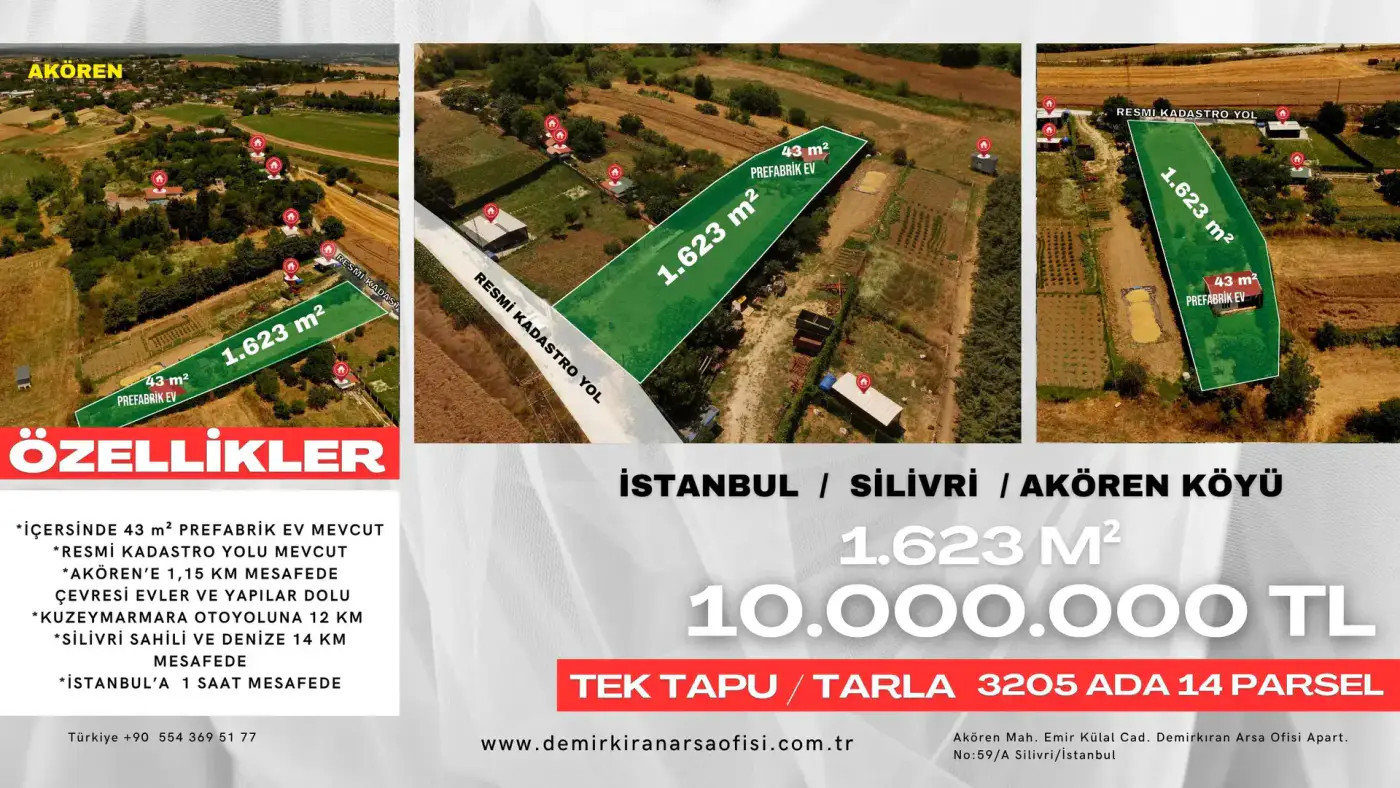 Akören Bölgesinde 1.623 m² Satılık Tarla