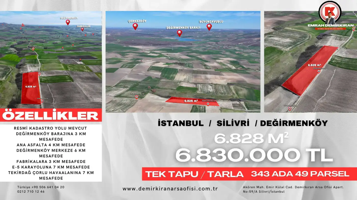 Değirmenköy Bölgesinde 6.828 m² Satılık Tarla
