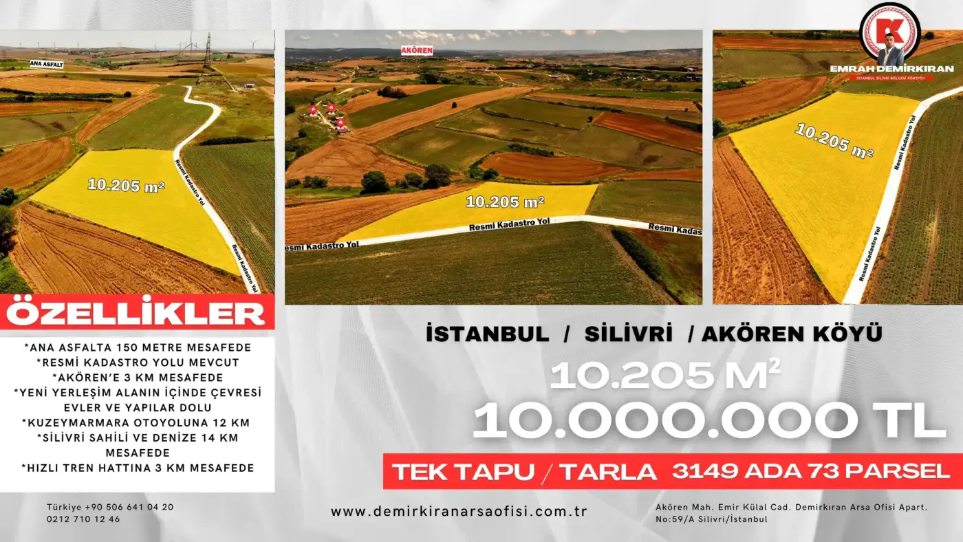 Akören Bölgesinde 10.205 m² Satılık Tarla