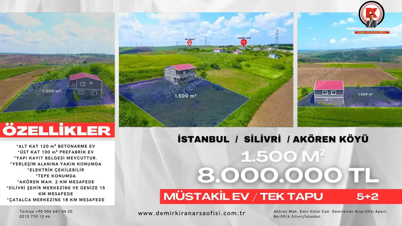 Akören Bölgesinde 1.500 m² Müstakil Ev