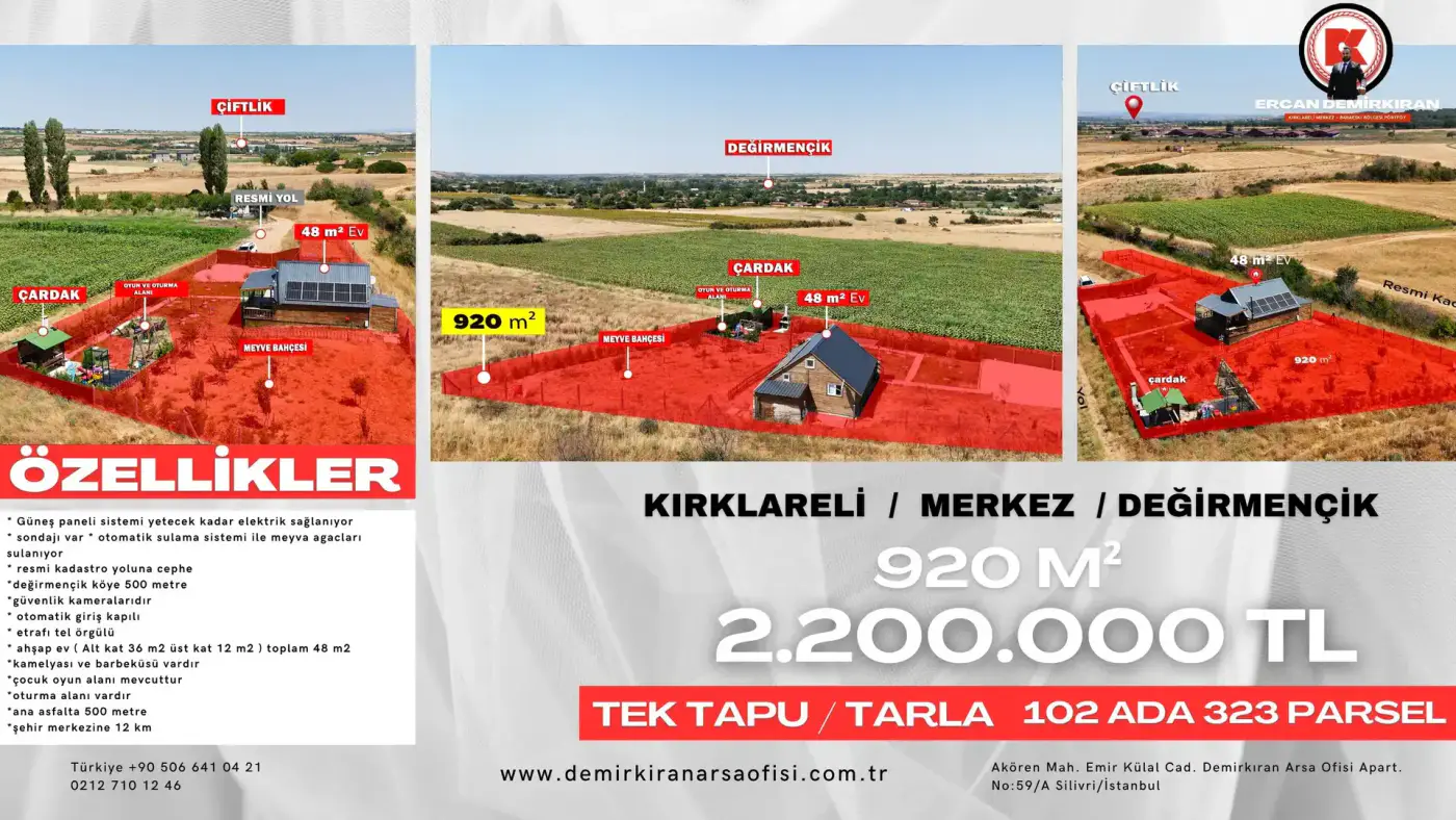 Değirmencik Bölgesinde 920 m² Satılık Tarla